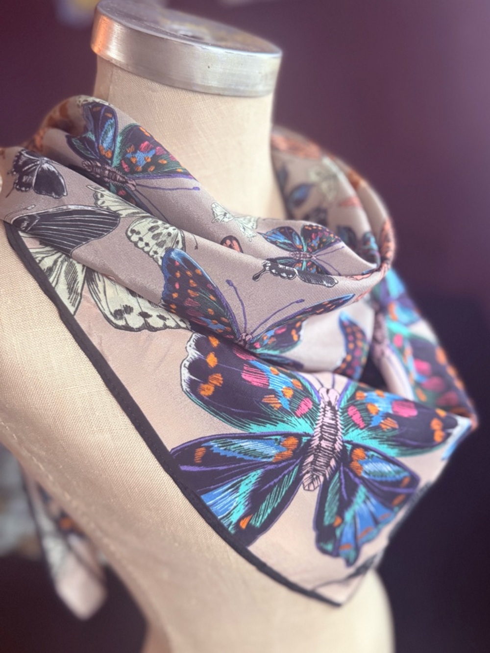 Vintage ECHO 100% Silk Square Scarf – Vibrant Butterfly Print - Picture 3 of 16